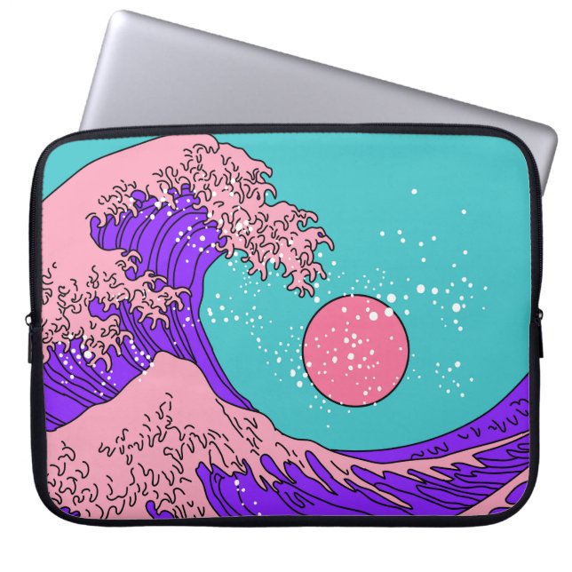 Vaporwave Great Wave: Stilvolle Ocean Art Laptopschutzhülle (Vorderseite)