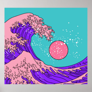 Vaporwave Great Wave: Stilvolle Ocean Art Poster
