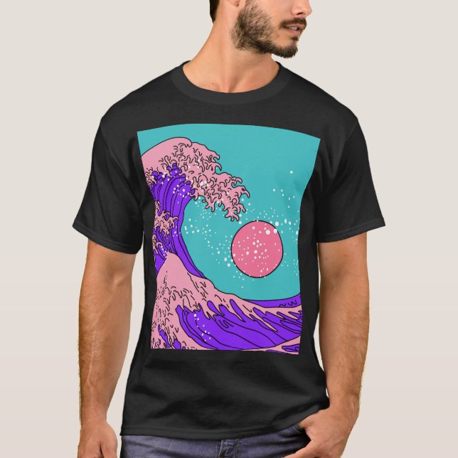 Vaporwave Great Wave: Stilvolle Ocean Art T-Shirt (Vorderseite)