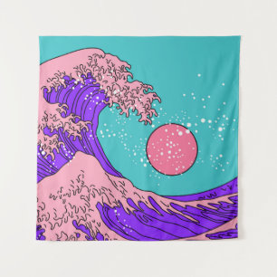 Vaporwave Great Wave: Stilvolle Ocean Art Wandteppich