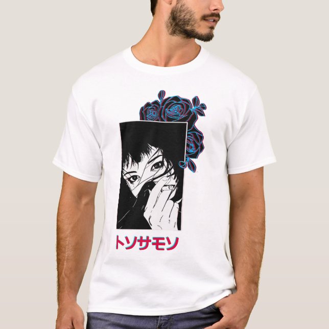 Vaporwave Japanese Girl Rose Ornament  T-Shirt (Vorderseite)