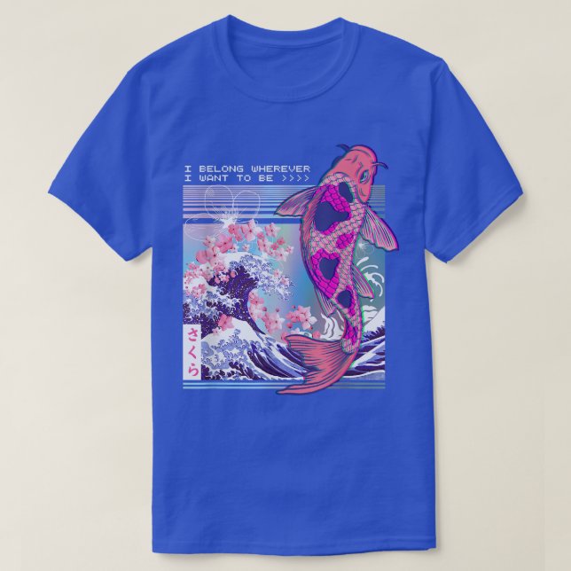 Vaporwave Japanese Koi Sakura Cherry Blossom Nishi T-Shirt (Design vorne)