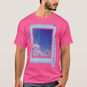 Vaporwave Japanese Night City Cherry Blossom Brows T-Shirt