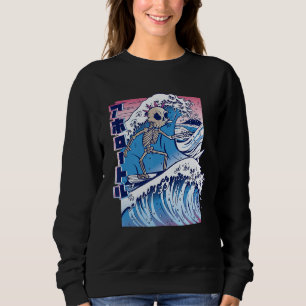 Vaporwave Kanagawa Great Wave Japan Surfskelett Sweatshirt