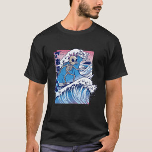 Vaporwave Kanagawa Great Wave Japan Surfskelett T-Shirt