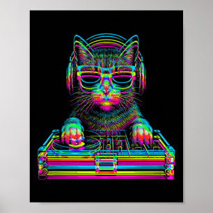 Vaporwave-Katze-Dj-Techno-Rave-Edm-Musikkonzert-Pa Poster
