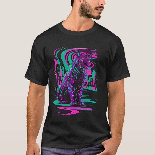 Vaporwave-Katzen-Ästhetik-Synthwave-Cyberpunk-schw T-Shirt (Vorderseite)