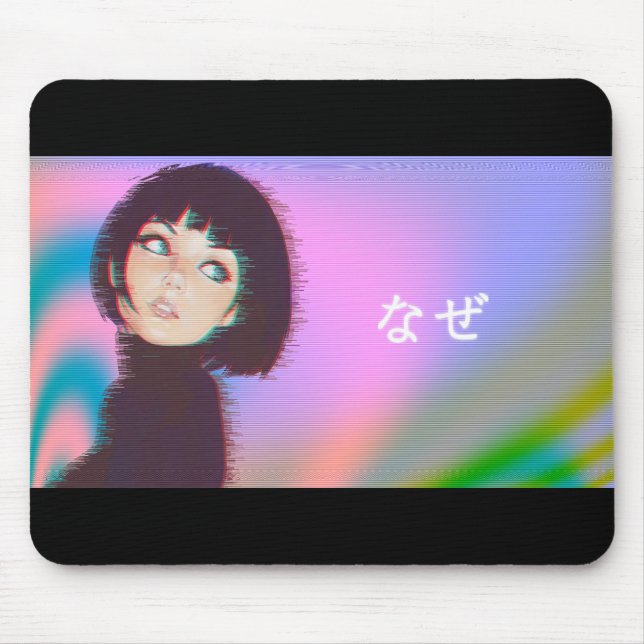 Vaporwave Kawaii Dampfwelle Japanisches Mädchen Mousepad (Vorne)