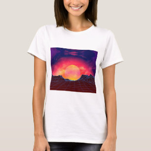Vaporwave Landschaft mit Felsen T-Shirt