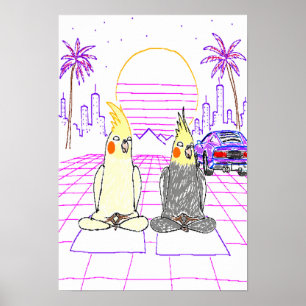 Vaporwave-Nymphensittich Retro-Sonnenuntergangs-Pl Poster