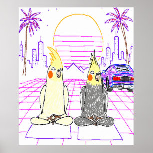 Vaporwave-Nymphensittich Retro-Sonnenuntergangs-Pl Poster