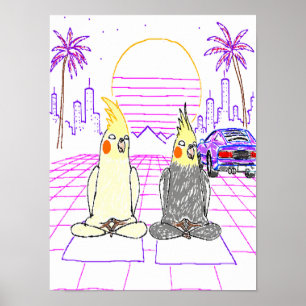 Vaporwave-Nymphensittich Retro-Sonnenuntergangs-Pl Poster