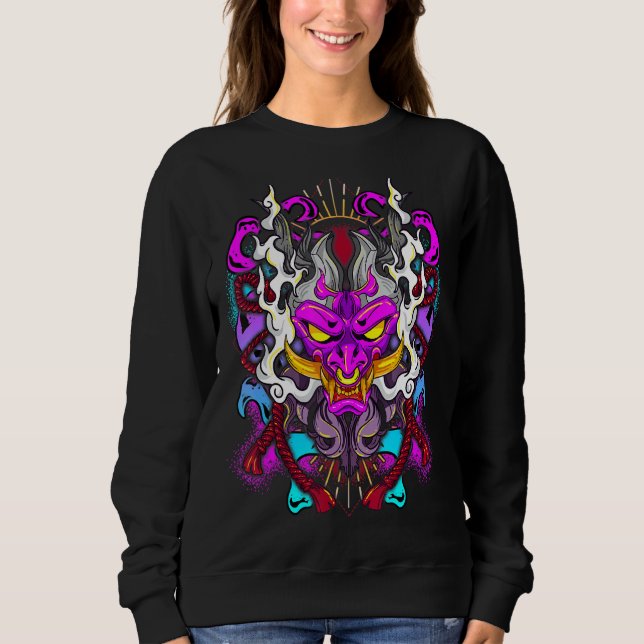 Vaporwave Oni Japanese Demon Face Mask Devil Oni H Sweatshirt (Vorderseite)
