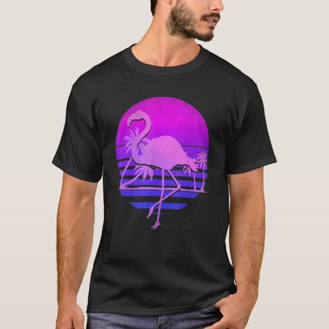 Vaporwave Palm Trees Rosa Flamingo 80er T-Shirt (Vorderseite)