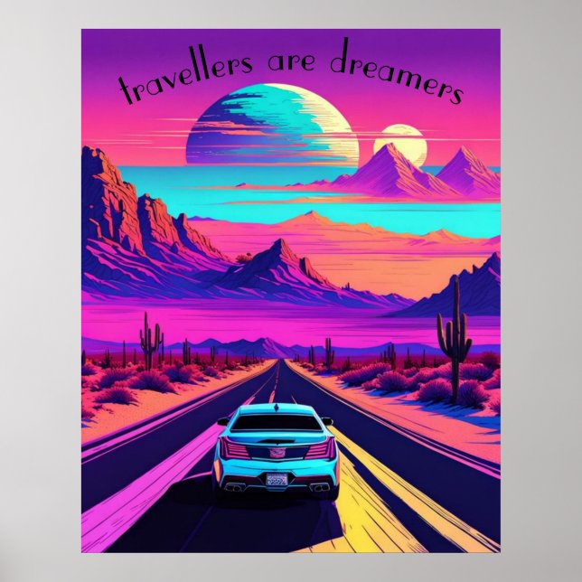 Vaporwave psychedelische Wüstenlandschaft. Bearbei Poster (Vorne)