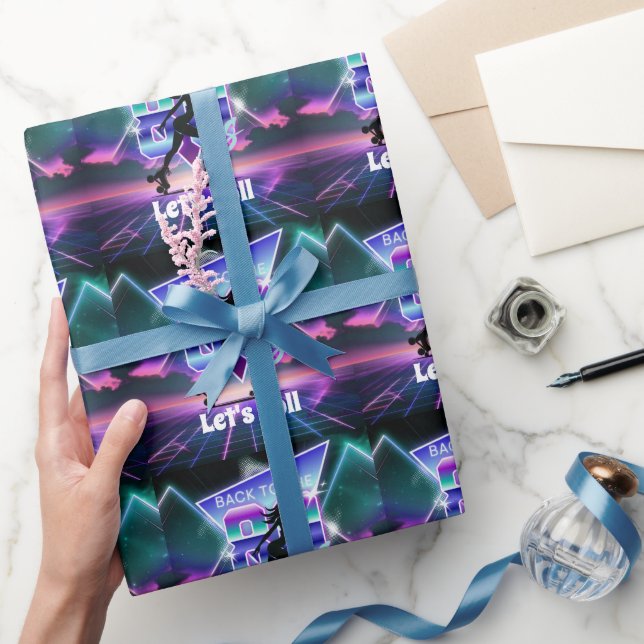 Vaporwave Roller Skate Geburtstagsparty Geschenkpapier (Schenken)