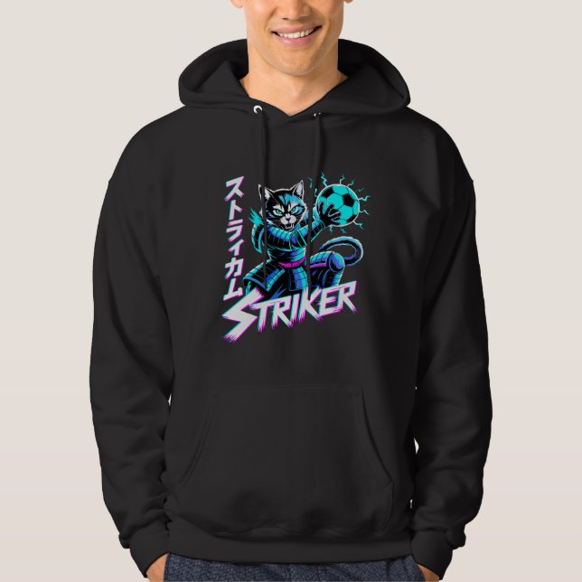 Vaporwave Samurai Striker Cat For Anime Gamers  Hoodie (Vorderseite)