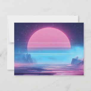 Vaporwave Sonnenuntergang Landschaft, Retro-Futuri Postkarte
