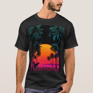 Vaporwave-Sonnenuntergang Palmen – Neon-Eichhörnch T-Shirt