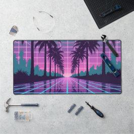 Vaporwave-Sonnenuntergang-Palmen-Neon-Gitternetz-S Schreibtischunterlage