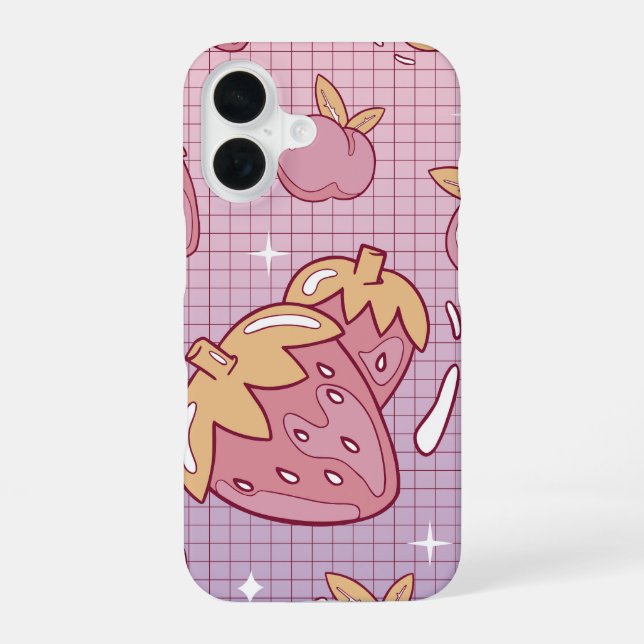 Vaporwave Strawberry Cherry iPhone 16 Hülle (Rückseite)