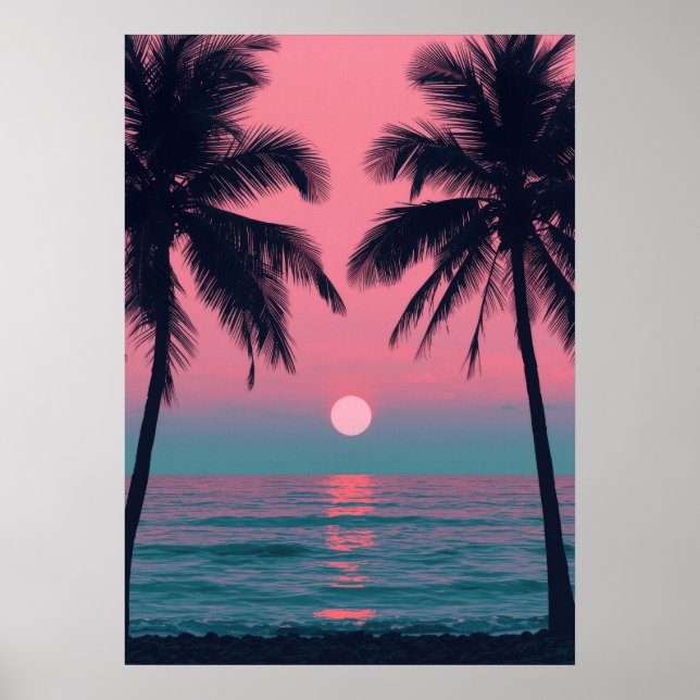 Vaporwave Sunset Palm Trees – Aesthetic Beach Wall Poster (Vorne)