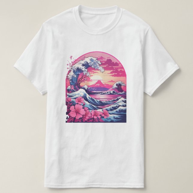 Vaporwave Synthwave 80er Jahre Japan Great Wave T-Shirt (Design vorne)