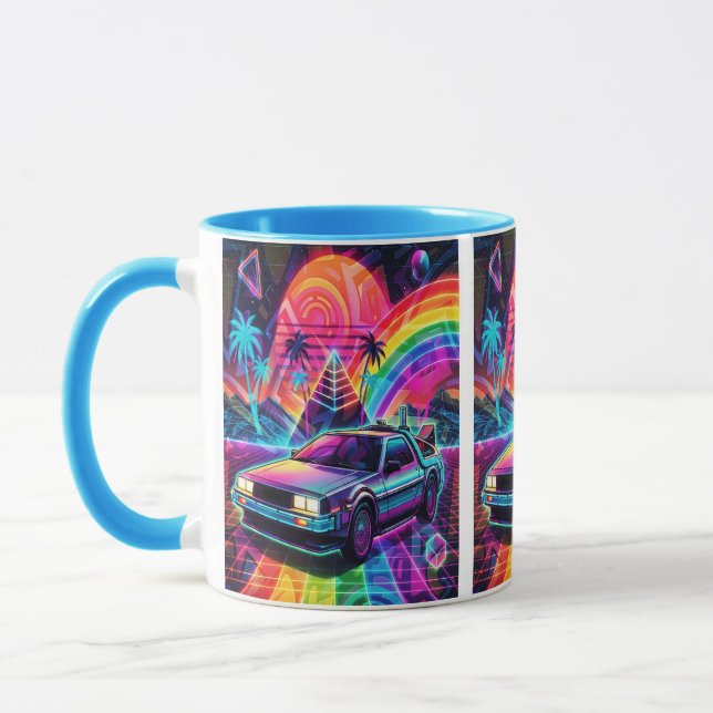 Vaporwave Synthwave Pride-Flagge Delorean Tasse (Links)