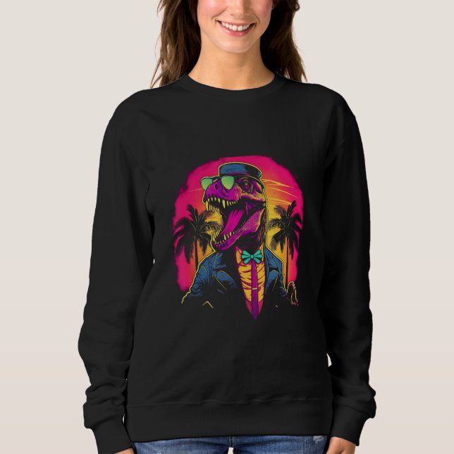 Vaporwave Synthwave Retro Dinosaurier Trex 80er Re Sweatshirt (Vorderseite)