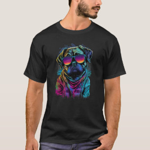 Vaporwave Synthwave Retrowave 80er Mops Hund mit S T-Shirt
