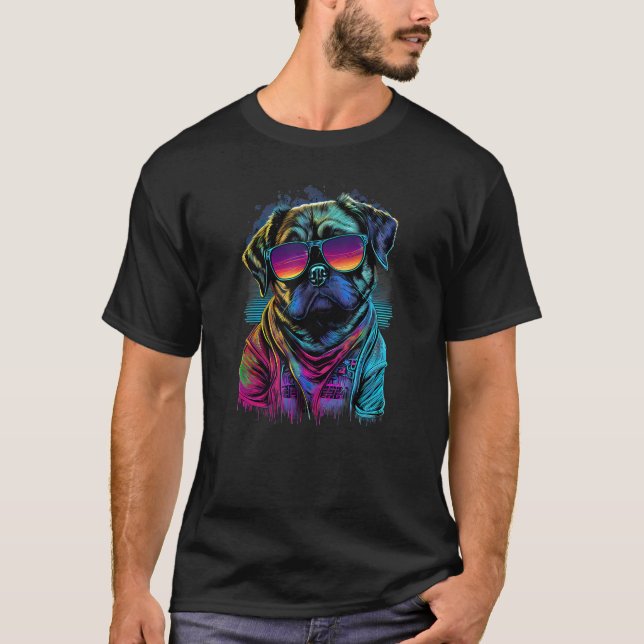 Vaporwave Synthwave Retrowave 80er Mops Hund mit S T-Shirt (Vorderseite)