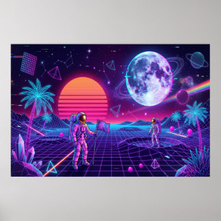 Vaporwave Synthwave Weltraum-Männer Retro Art Poster