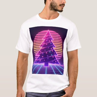 Vaporwave-Weihnachtsbaum Neon-Sonnenuntergang T-Shirt