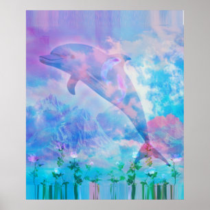Vaporwellendolphin am Himmel Poster