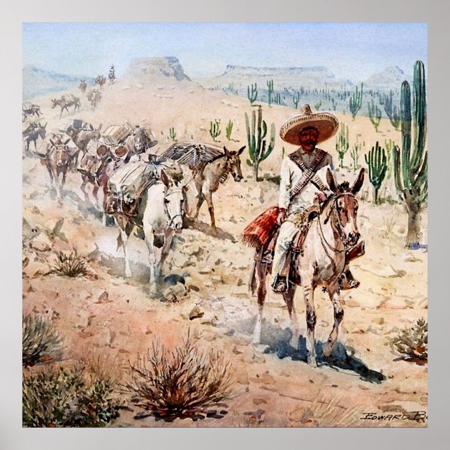 "Vaquero Pack Train" von Edward Borein Poster (Vorne)