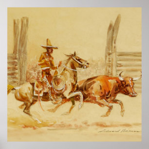 Vaquero und Steer von Edward Borein Poster