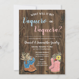 Vaquero/Vaquera Bootie Dark Wood Gender Reveal Einladung