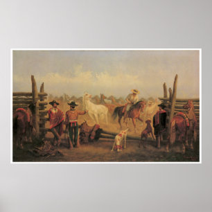 Vaqueros, die Pferde in einer Hürde, 1877 Roping Poster