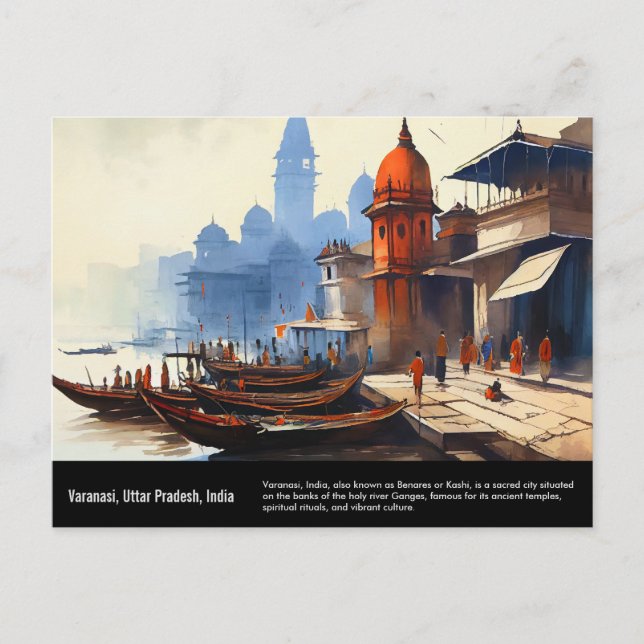 Varanasi Aquarellmalerei | Reisen nach Indien Postkarte (Vorderseite)