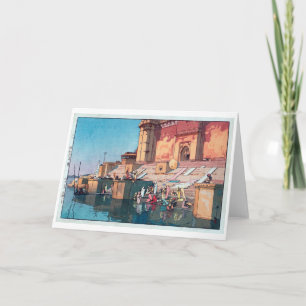 Varanasi, Hiroshi Yoshida, Woodcut Karte