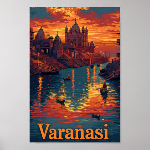 Varanasi India Vintag Art Travel Illustration Poster