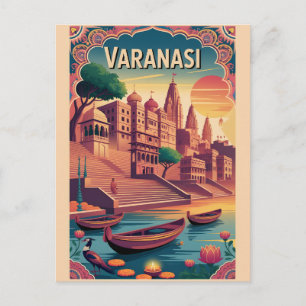 Varanasi Indien Retro-Reiseposter Feiertagspostkarte