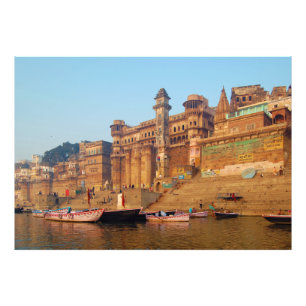 Varanasi Indien wie aus dem Ganga Fluss gesehen Fotodruck