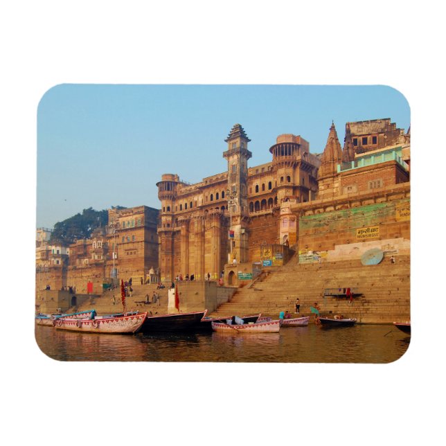 Varanasi Indien wie aus dem Ganga Fluss gesehen Magnet (Horizontal)