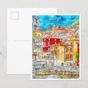 Varenna Comer See Italien Vintage-Reise Aquarell Postkarte