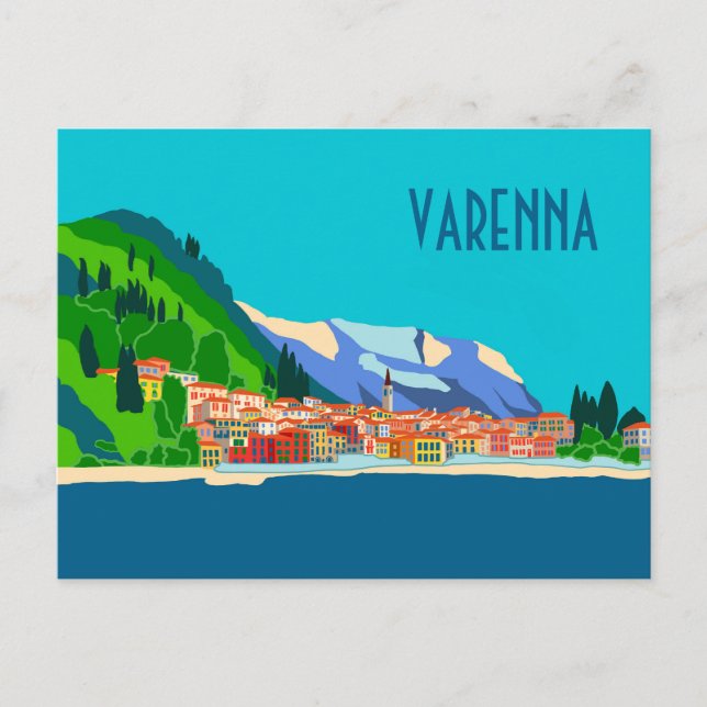 Varenna Como Italien Illustration Postkarte (Vorderseite)