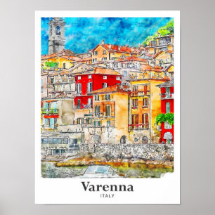 Varenna Lecco Italien Reise Wasserfarbe Handgezeic Poster