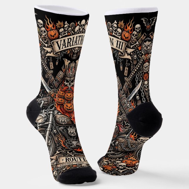 Variation III Route 66,Samurai-Kürbis-Bart-Biker Socken (Gewinkelt)