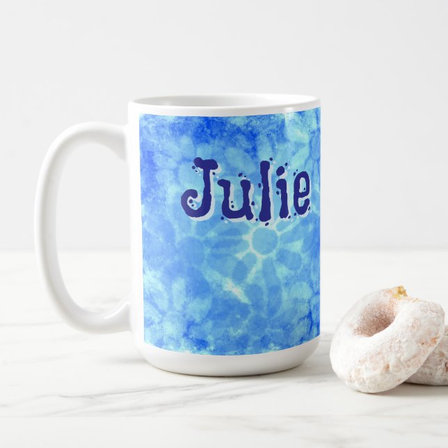 Variegierte Blue Floral Daisies Blume Personalisie Kaffeetasse (Mit Donut)