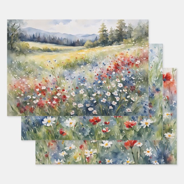 Varietäten aus Rot-Weiß und Blau-Wildblumen Geschenkpapier Set (Set)